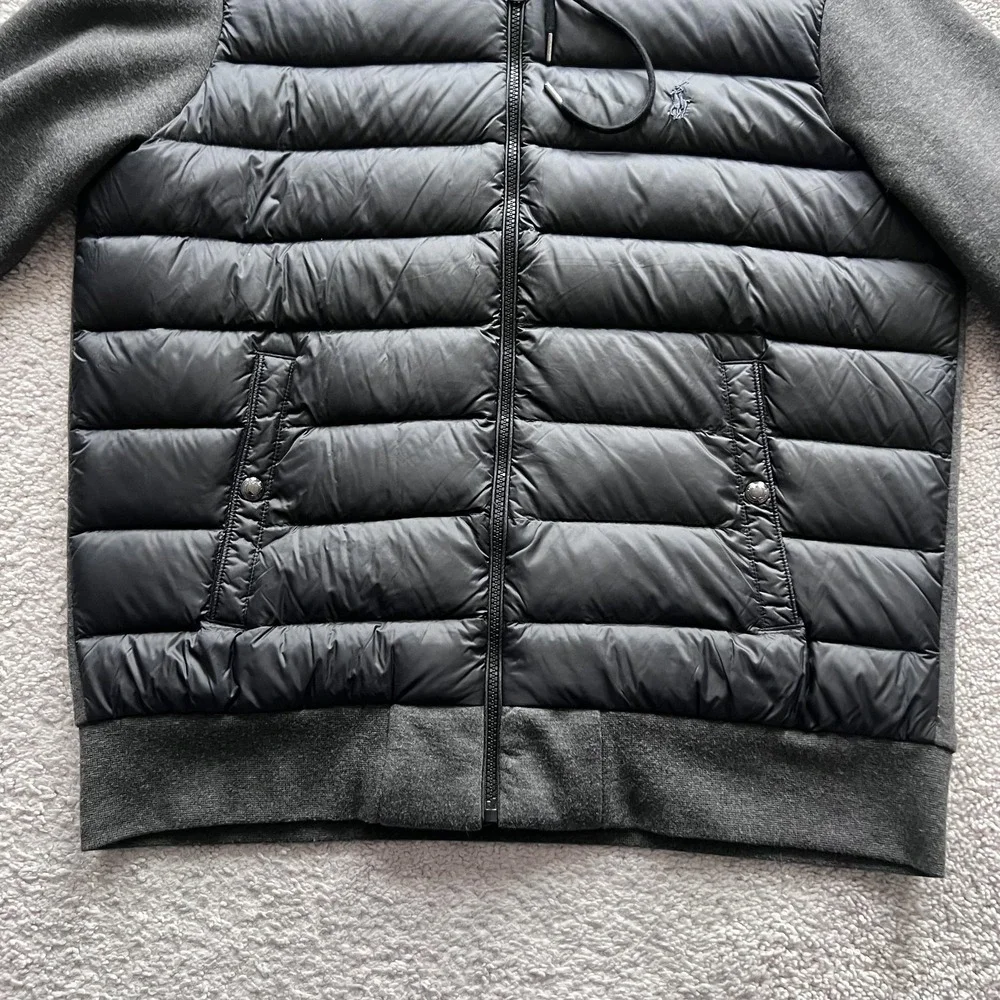 Polo Ralph Lauren Performance Puffer Jacket Mens L Black Hooded Down Hybrid